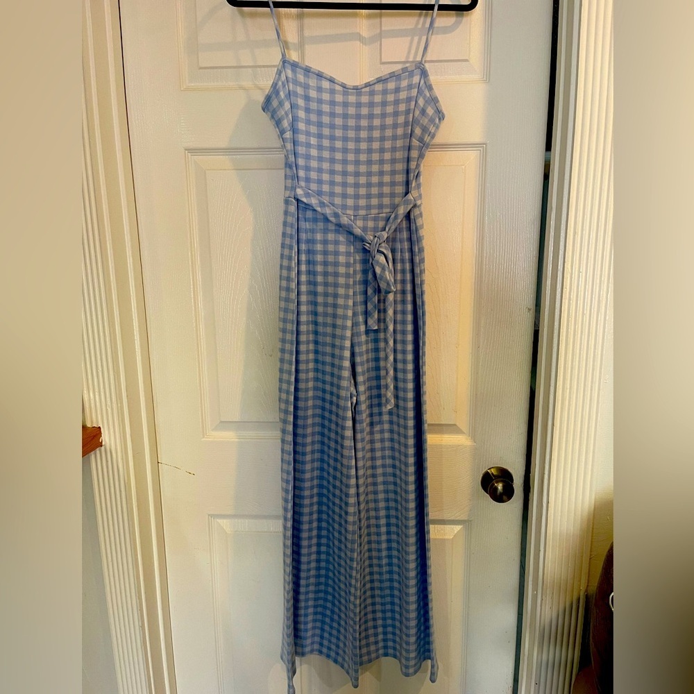 Brand: Caution To The Wind Size: M Color:White & Blue Women’s checkered overalls